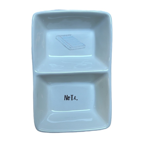 Rae Dunn Desk Organizer Notebook and Note Divided Dish White Dimples - Picture 1 of 15